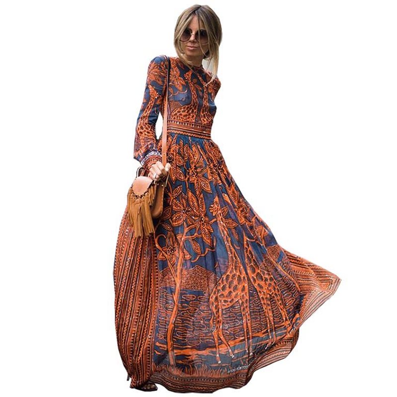 Boho Print Maxi Chiffon Dress ...